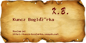 Kuncz Boglárka névjegykártya